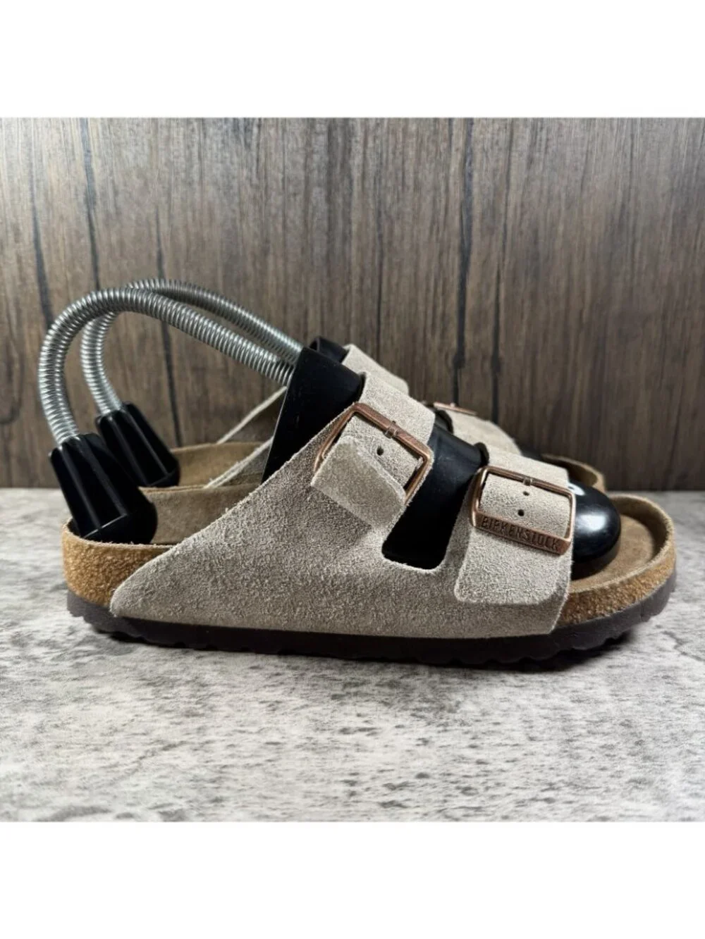 Womens Birkenstock Arizona Soft Footbed gray Suede Slides Sandals Sz EU 37 US 6 - Picture 4 of 10